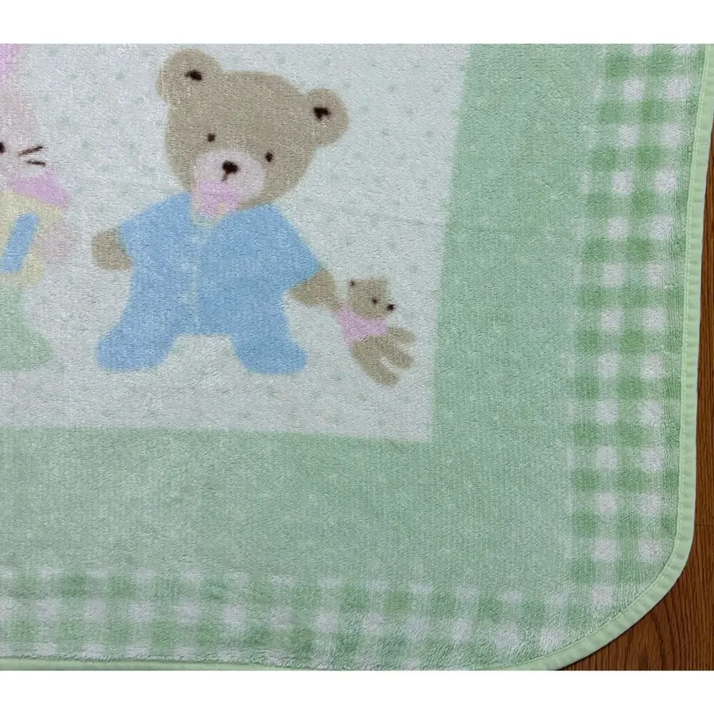 Vintage Carters Hide and Seek Baby Blanket Bunny Bear Green Fleece Just One Year